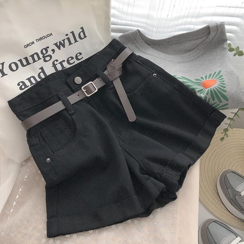 

Классическая и минималистская мода, универсальные, ультра-высокая талия, закатанные, женские летние, тонкие, широкие джинсовые шорты A Word, индивидуальность и модность 2XL чёрный