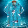 Camicia Hawaiana Uomo Estate Casual Stampa Squalo Animale 3D Moda Manica Corta Mondo Marino Larga Blusa Street Abbigliamento