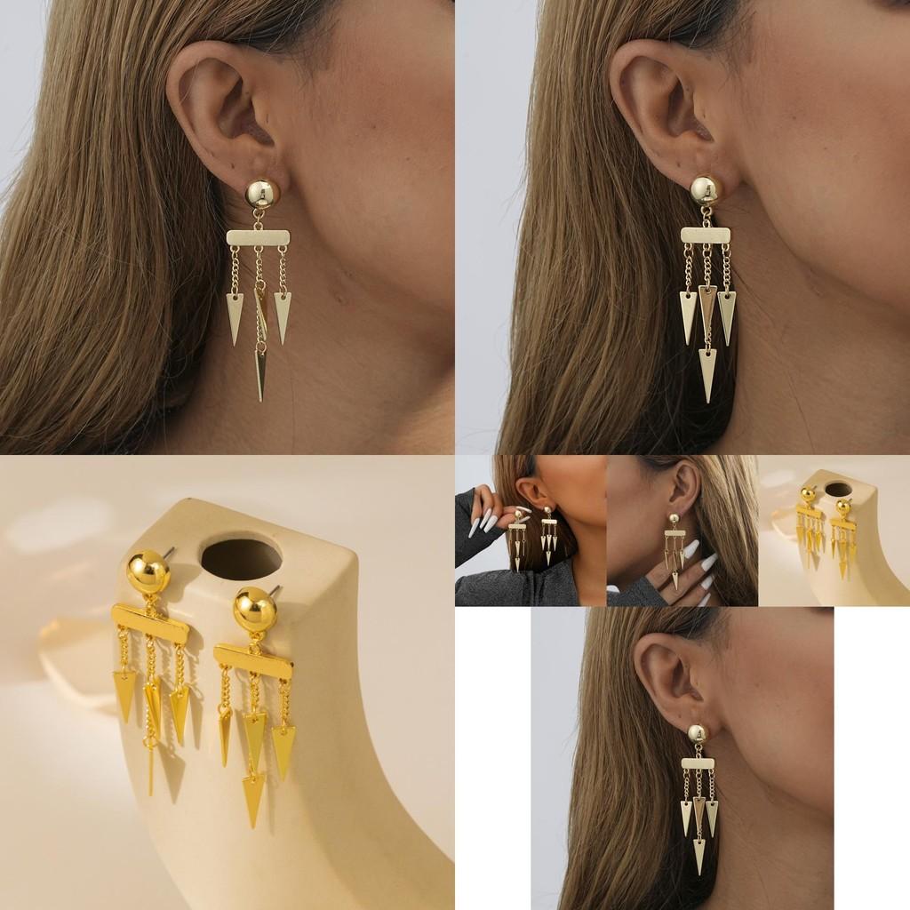 Stylish Gold Asymmetric Tassel Earrings Fashionable Plated Alloy Geometric Shape