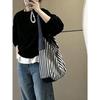 Large Capacity Tote Bag Women's New Versatile Canvas Striped Commuter Shoulder Bag Women's Casual Armpit Bag