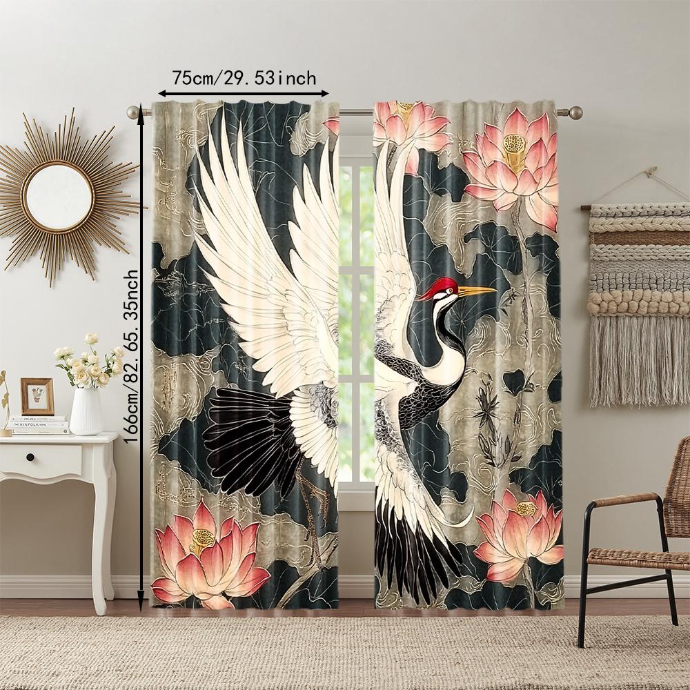 2 Pcs   Versatile Polyester Transparent Curtains for Home Decoration Noble Bird for Use In Bedrooms and Living Rooms