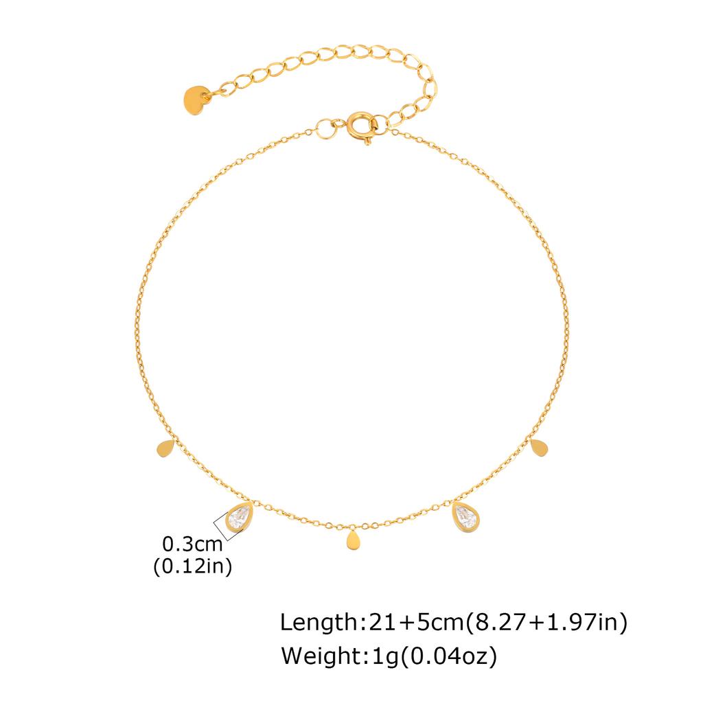 Stainless Steel Water Drop Zircon Anklet for Women Girl, Gold Color Simple Foot Chain Ankle Bracelet Jewelry Summer Accessories