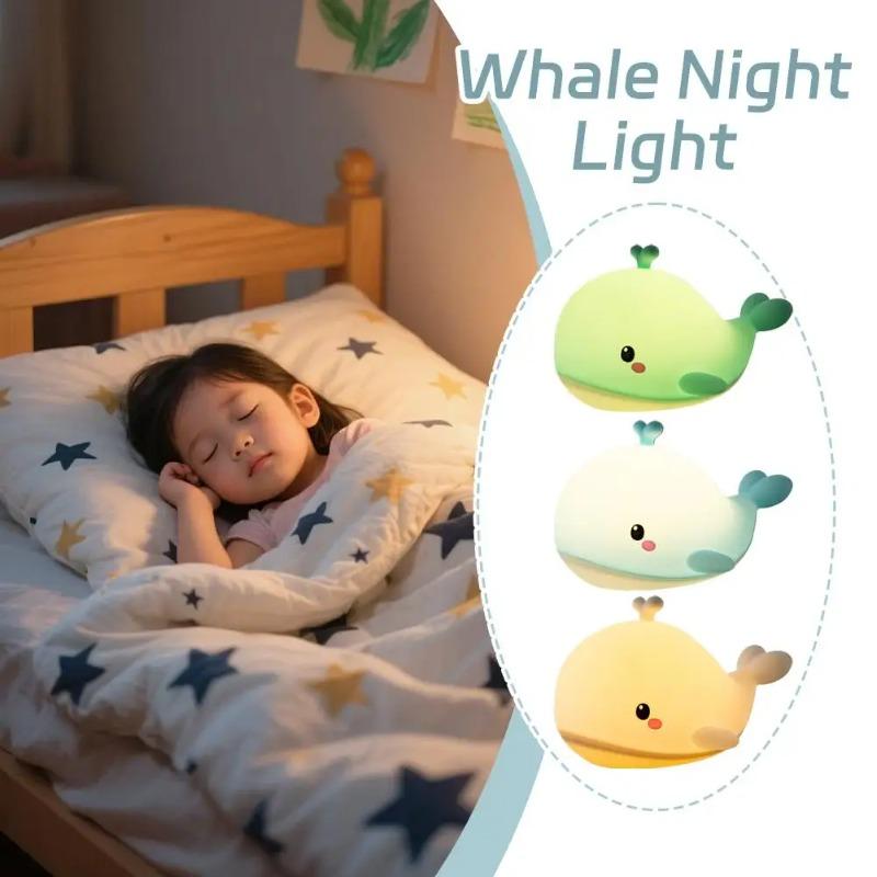 2026 New Rechargeable Whale Silicone Night Light, Tap Control Dimmable LED Lamp for Kids Room, Baby Sleep Companion