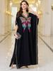 Womens Elegant Embroidered Butterfly Kaftan Dress V-Neck Side Slits Loose Fit Long Maxi Gown for Evening Parties Casual Chic Q1779-4160