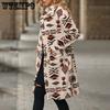 Cappotto Lungo Giacca da Donna a Senso Unico Stile Etnico Stampato Peluche Autunno Inverno
