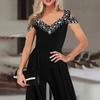 Tuta Elegante Senza Maniche da Donna Primavera Estate Scollo a V Casual Patchwork Tuta Completa Abiti per Ufficio Tuta Playsuit
