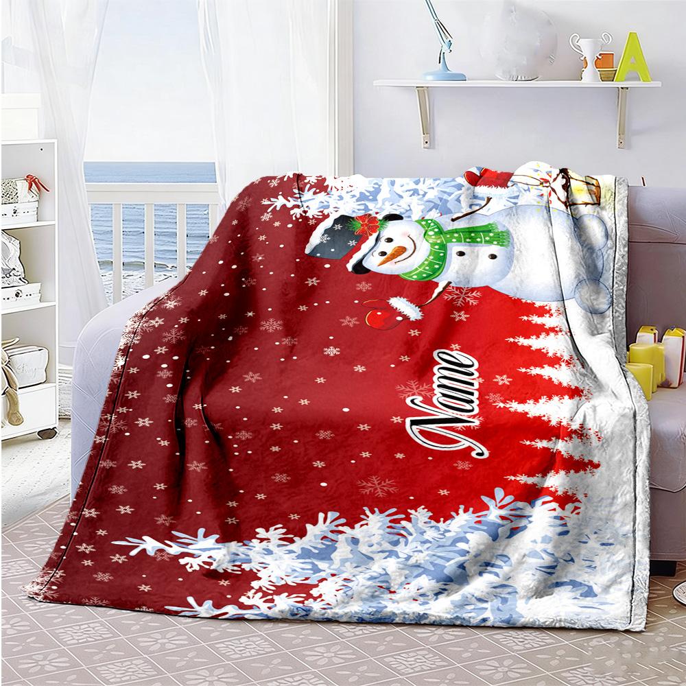 Christmas Snowman Snow Customize Text Blanket Multi-purpose Personalized Blanket Soft & Cozy Suitable for Home Decor Chair Couch Seaside All-Season Us