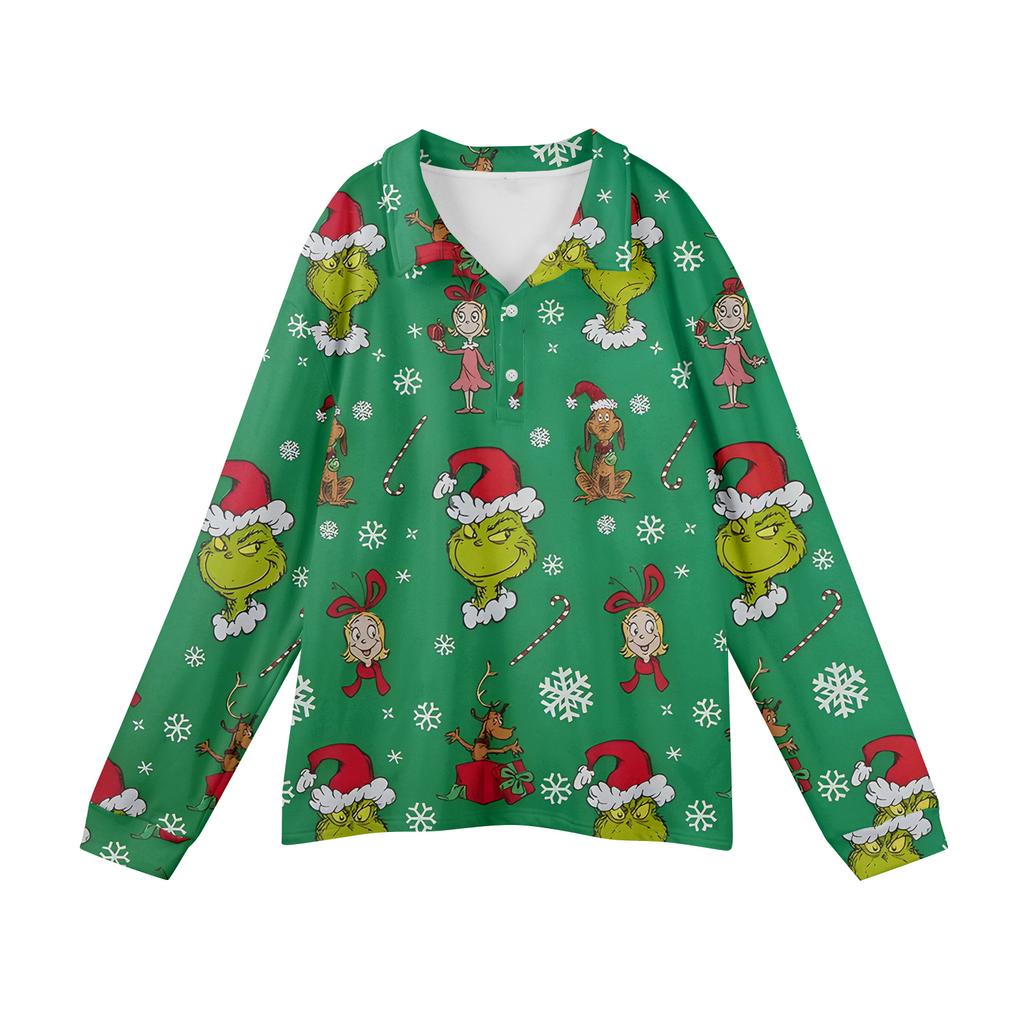 Men's Casual Christmas Print Button Long Sleeve Shirt