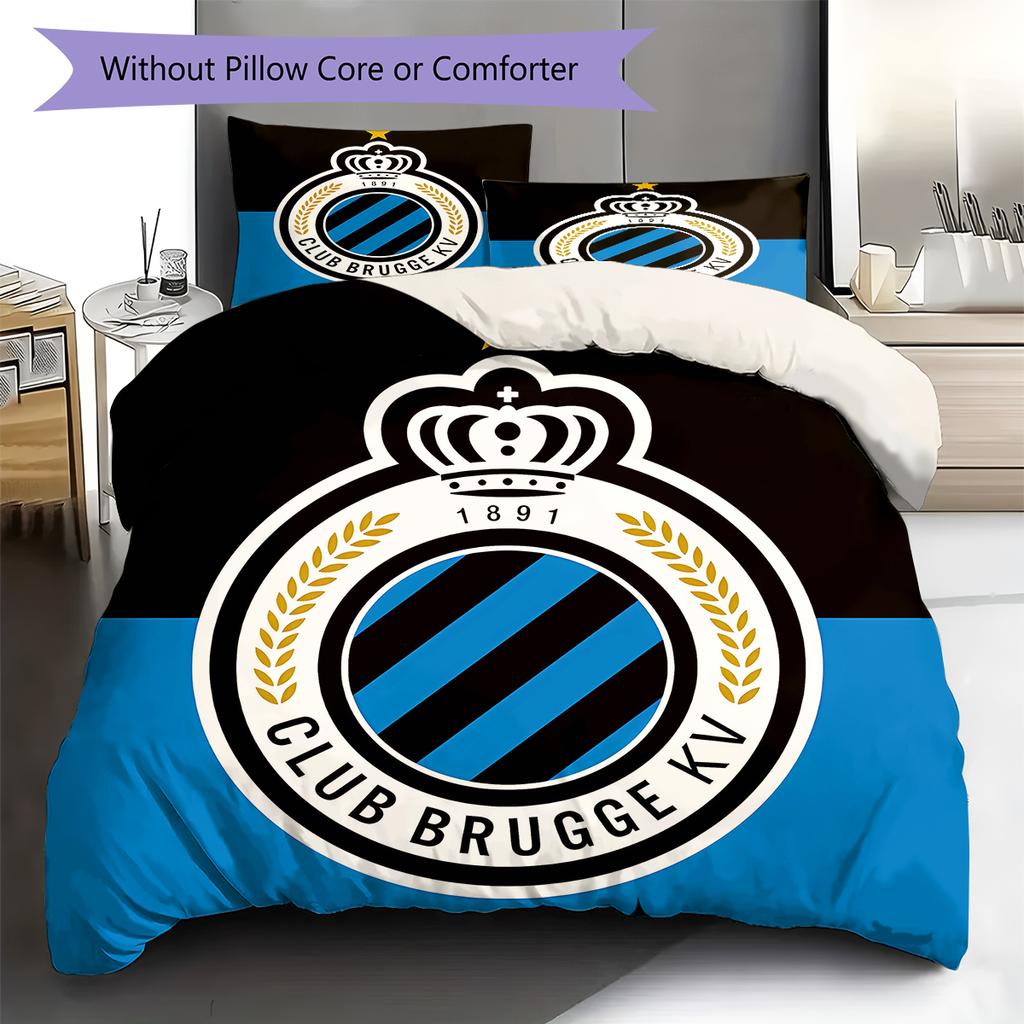 Klub Brugge K.V Vzorované povlečení, Sada přikrývek Potah na přikrývku Povlak na polštář Domácí Dárek k narozeninám (1 * povlak na peřinu + 2 * povlak na polštář, bez jádra)
