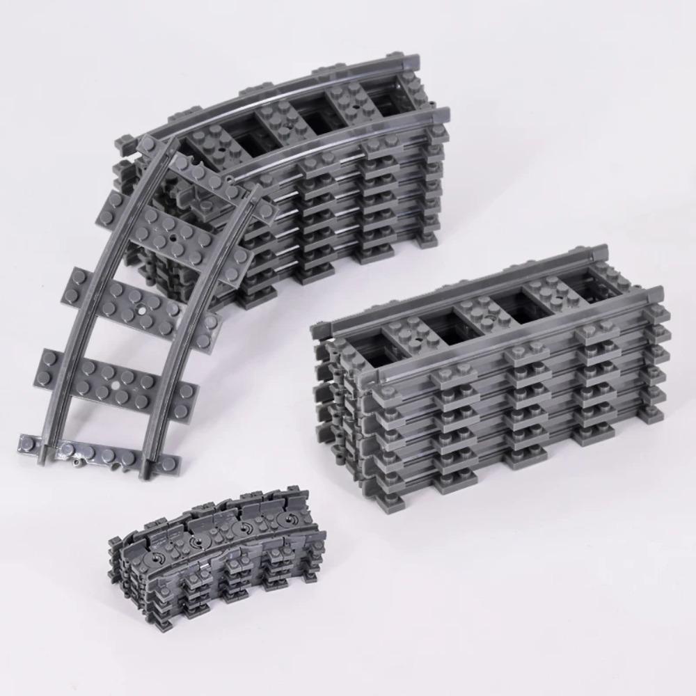 MOC 110pcs 25 Styles City Train Tracks Set Single Slip Switch Crossings Rails Bricks Building Blocks Technical Toys for Kids
