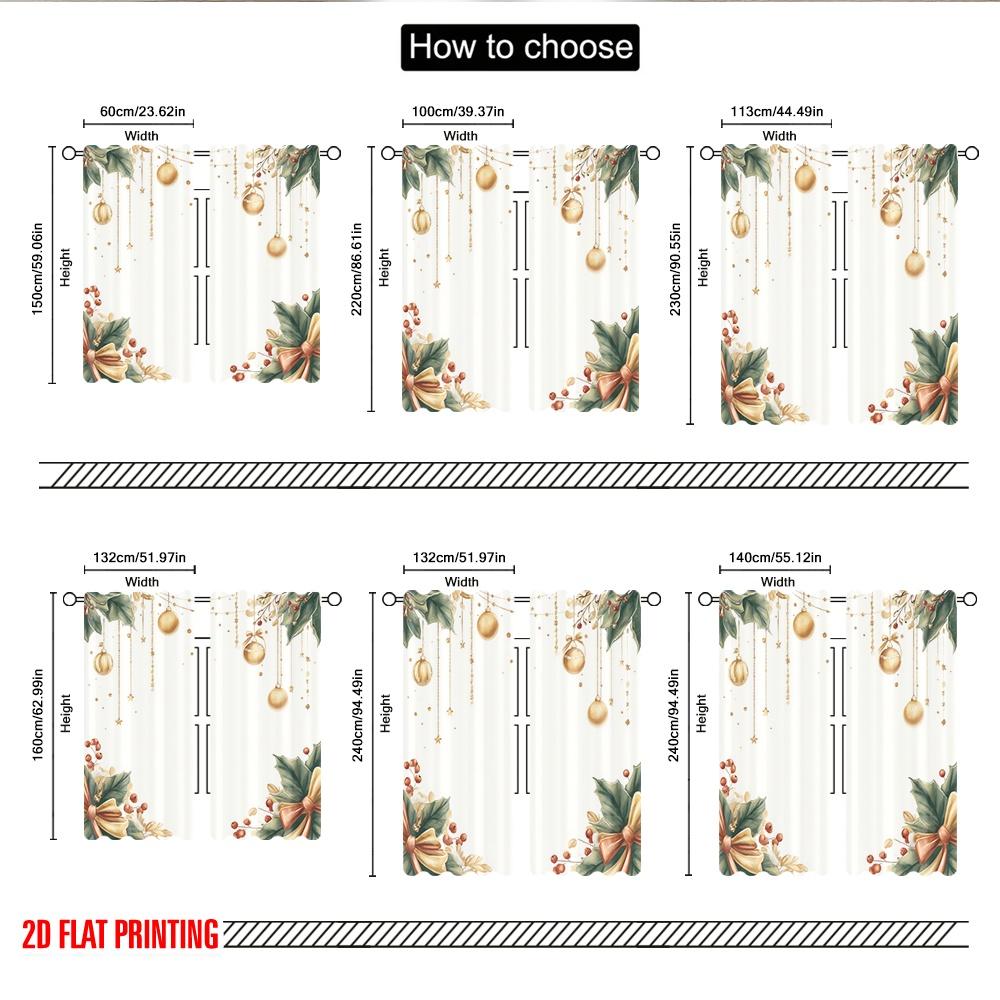 2pcs 2D flat printing Merry Christmas Party Curtains Christmas Holly Festive Ornaments Digital Printed Polyester Drapes Birthday