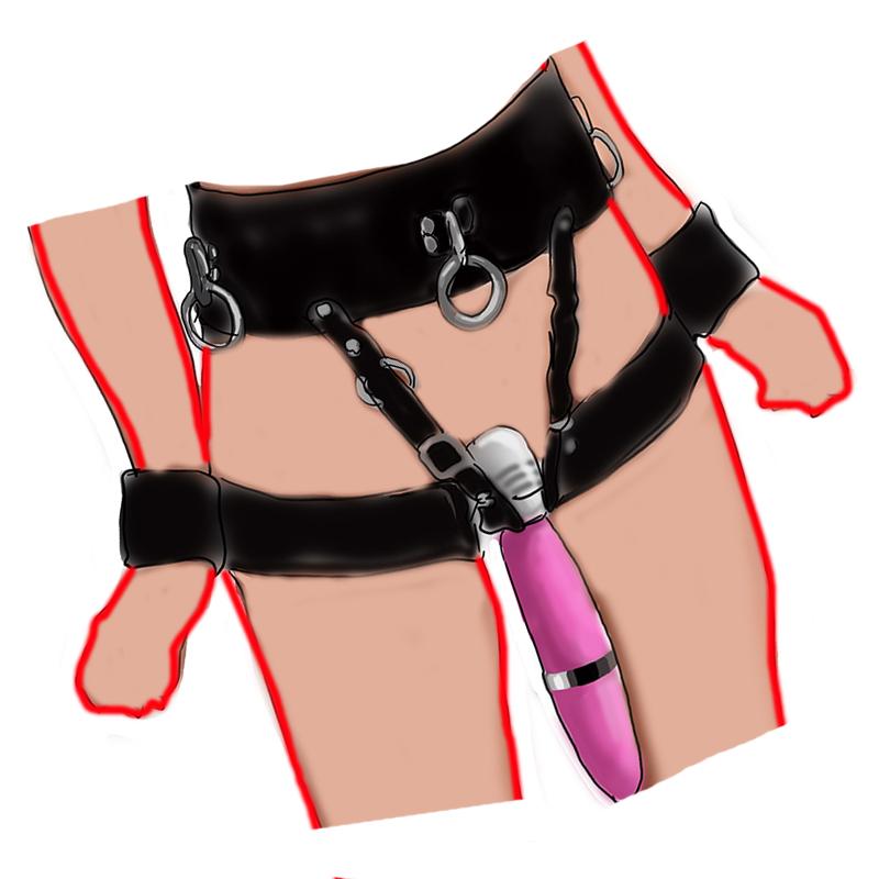 BDSM Leather Forced Orgasm Belt,Strap On Wand Massagers Vibrator Harness,SM Handcuffs,Bondage Set Sex Toys For
