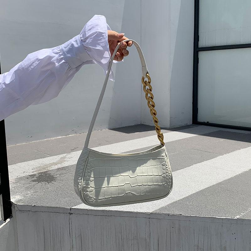 Chain Baguette Bag Fashion Women Shoulder Messenger Bag Women Stone Pattern  Handbags and Purse