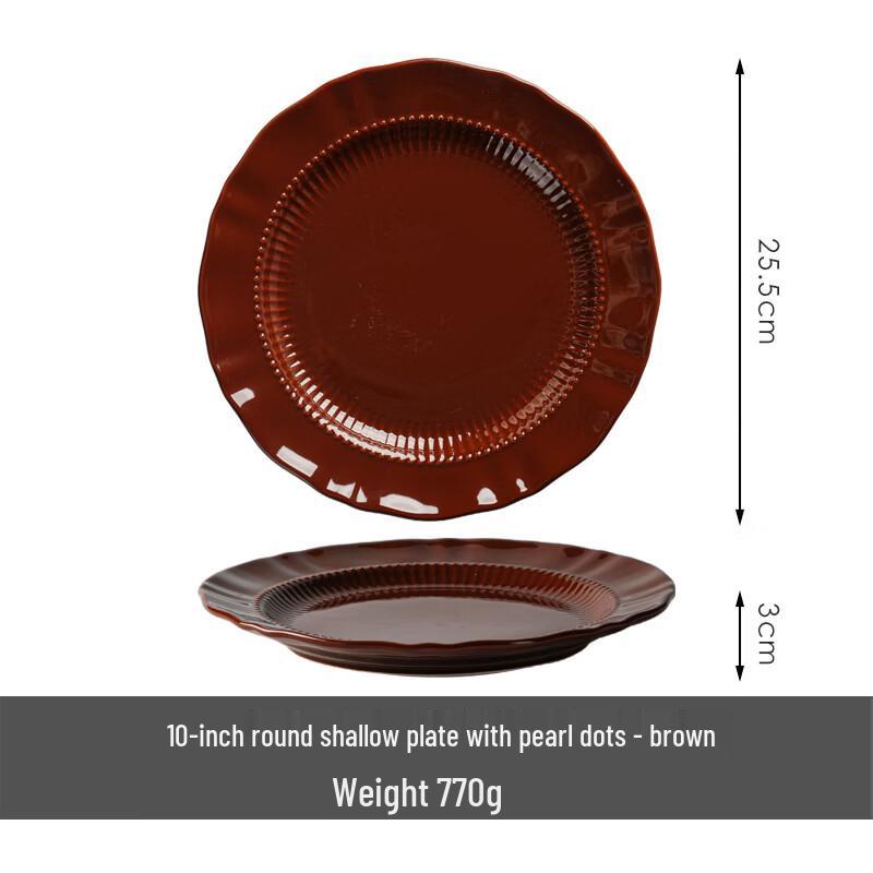 Trendy Vintage French Ceramic Serving Plate with Lace Edge and Bead Dots