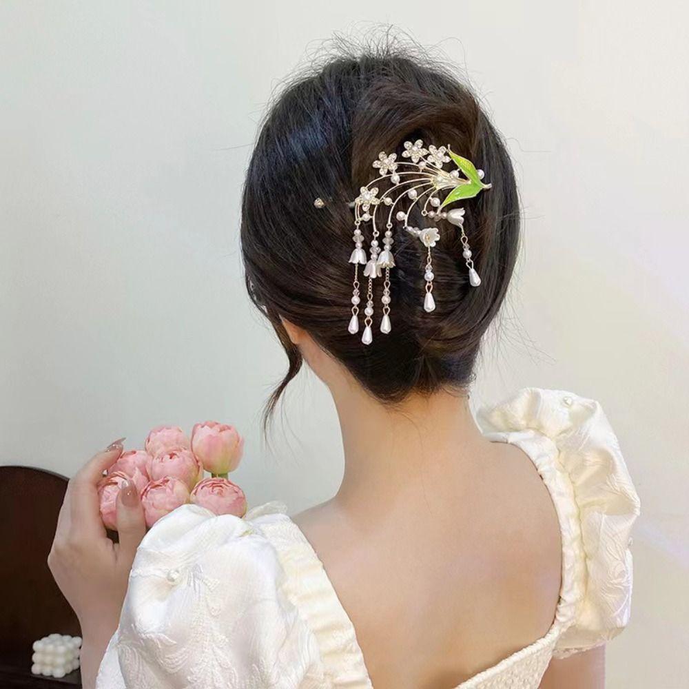 Koreanische Quasten-Haarklammern Exquisite Metall-Blumen-Haarspangen Für Frauen Mädchen Haarschmuck