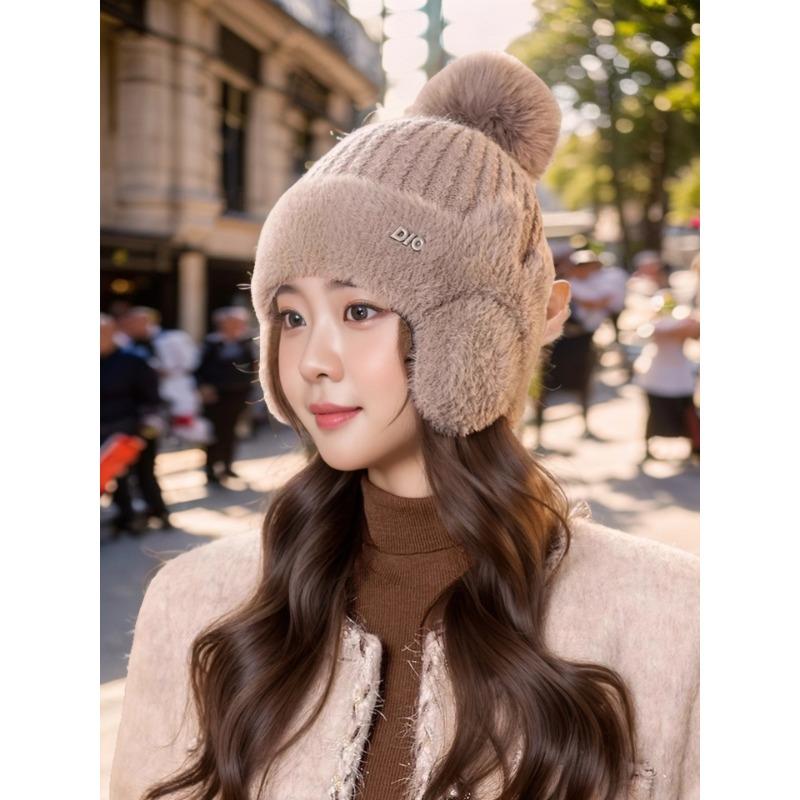 

Осень и Зима Новый Стиль Пэчворк Мех Лисы Защищающая Уши Женская Шерстяная Шапка Корейская Мода Однотонная Простая Вязаная Шапка с Шерстяным Помпоном One size