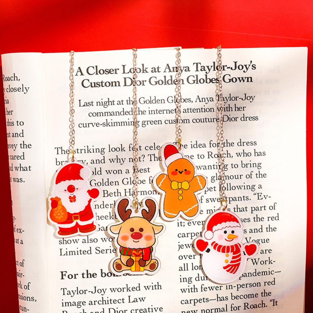 1 Piece Cartoon Christmas Metal Santa Claus Acrylic Pendant Bookmark School Office Supplies Bookmarks Cute Stationery
