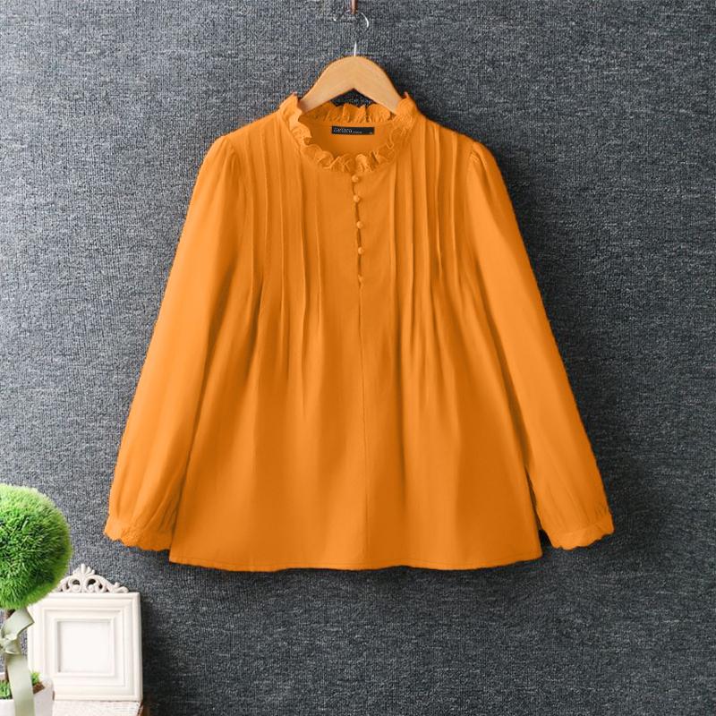 ZANZEA Bluză casual cu mânecă lungă cu gât rotund din dantelă