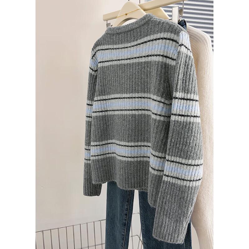 Women's Wool Blend Contrast Stripe Knit Cardigan
