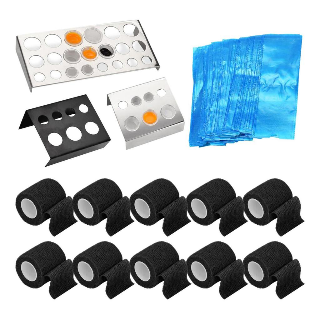 200 ks Krytů na tetovací strojek 3 ks Stojánků na kelímky s tetovací barvou Stojan na barvy 10 ks Gumiček na tetovací strojek