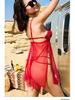 Lace Embroidered Sexy Nightgown Set: Tulle See-through Camisole with Slit