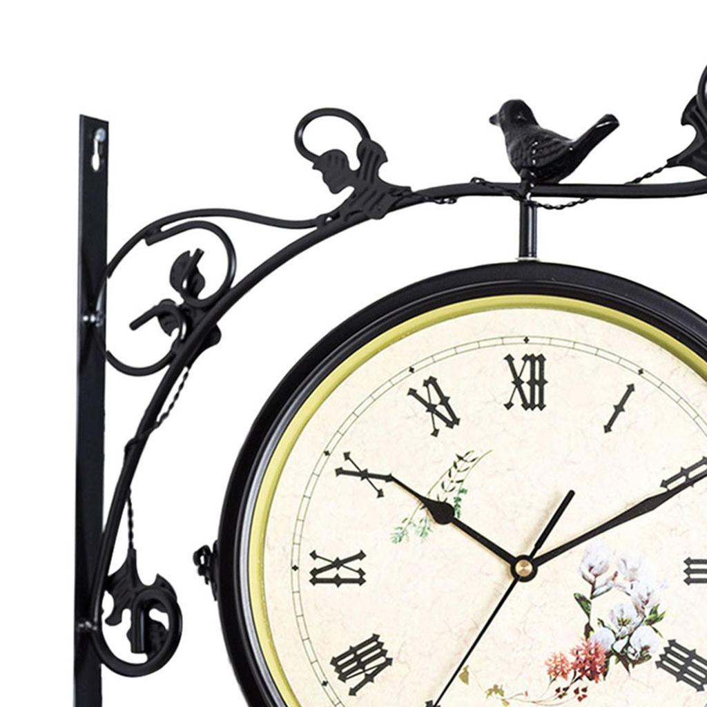 Double Sided Wall Clock Home Decor 12 Hours Display Mute Hanging Station Clock for Indoor Outdoor Lobby Home Garden Kitchen