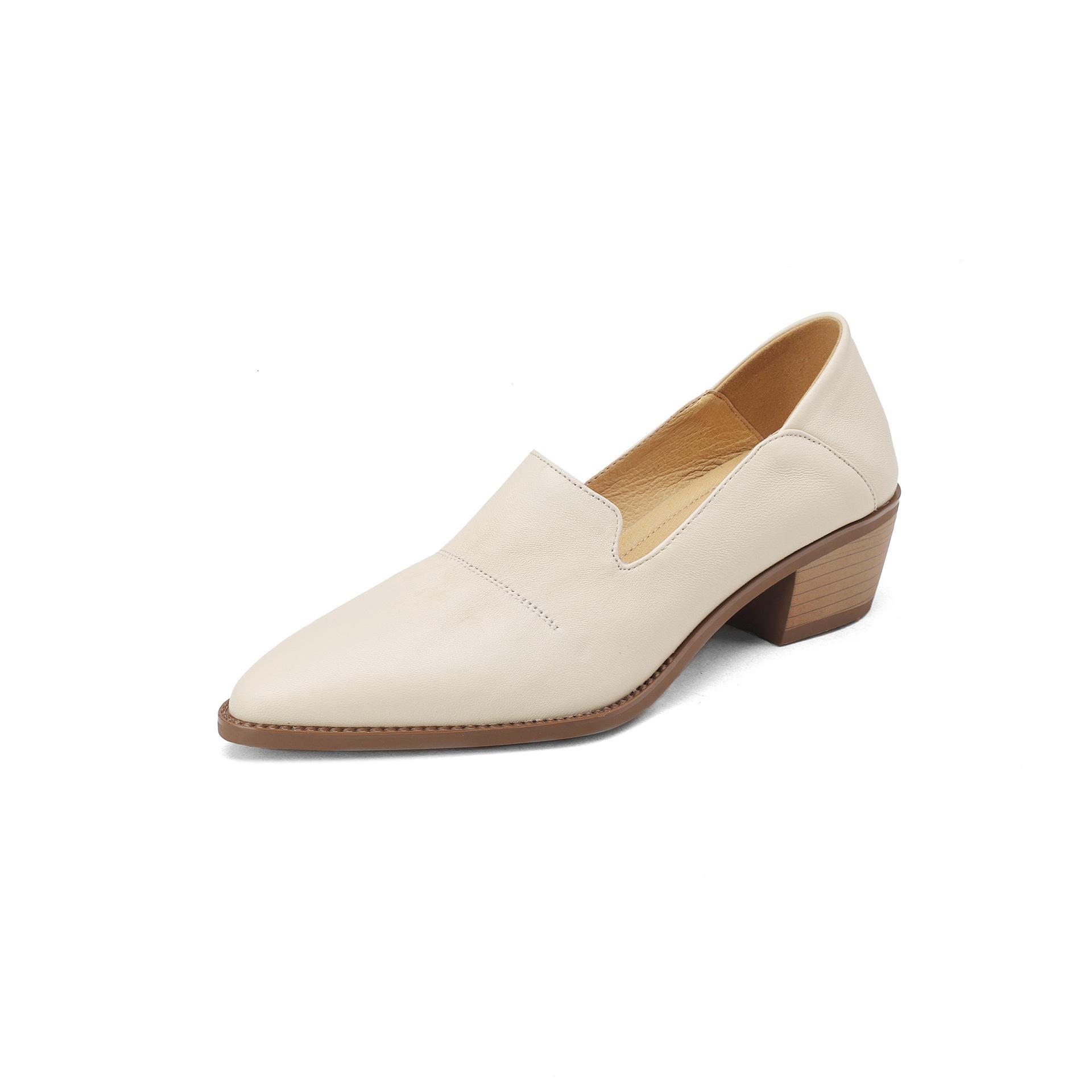 

Супермягкие лоферы женские мягкая кожа остроносые маленькие кожаные туфли средний каблук толстый каблук одинарные туфли 40