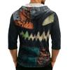 Men's Loose Fit Hooded Three-Quarter Sleeve Halloween Print Pullover