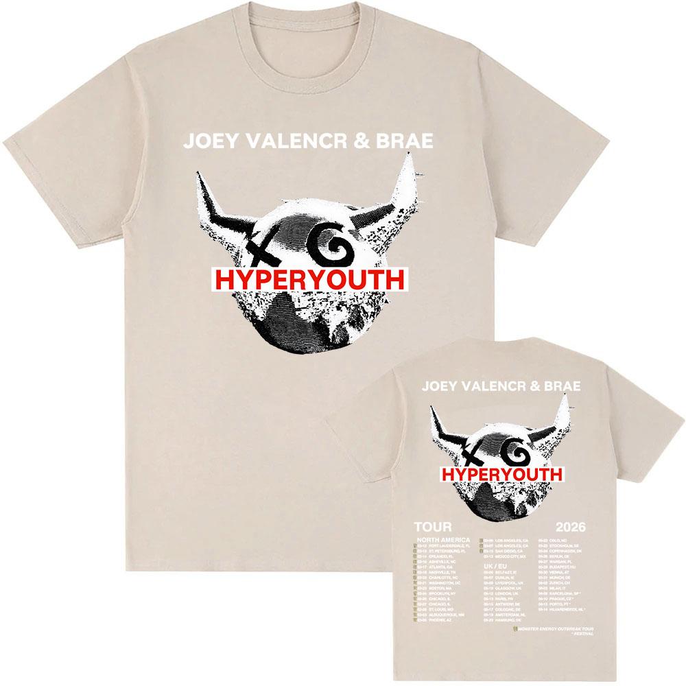 

Hyperyouth JVB Tour 2026 T-shirt Rock Band JOEY VALENCE & BRAE Design Print Tshirts 100%Cotton O-neck Fashion Male Tees Unisex Shirt XXL