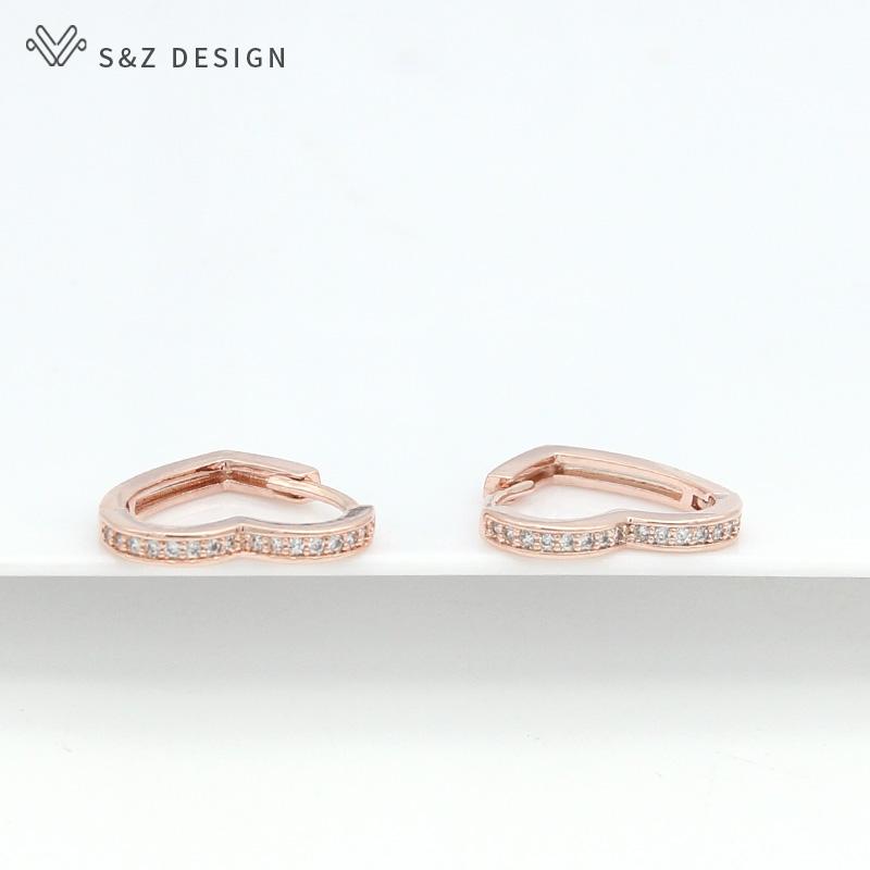 Fashion Rose Gold Color Heart Shape Drop Earrings For Women Girl Jewelry Gift Trendy Elegant Cubic Zircon Eardrop