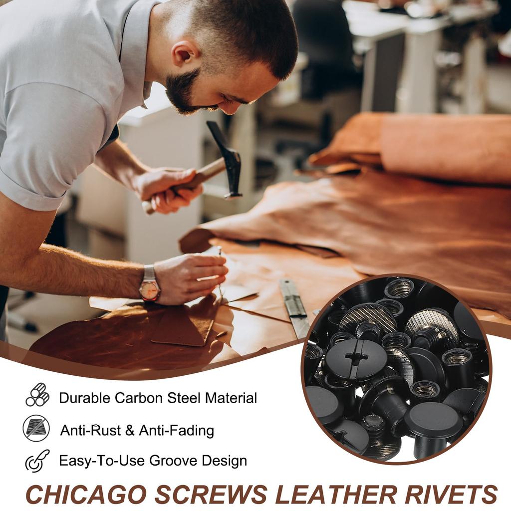 PATIKIL 11mm Chicago Schrauben Leder Leder Sortiert DIY Schwarze Nieten, 120er Pack, Nieten, Stifte, Schrauben, Bolzen, Kit, Basteln, Buchbinden, Dekoration,