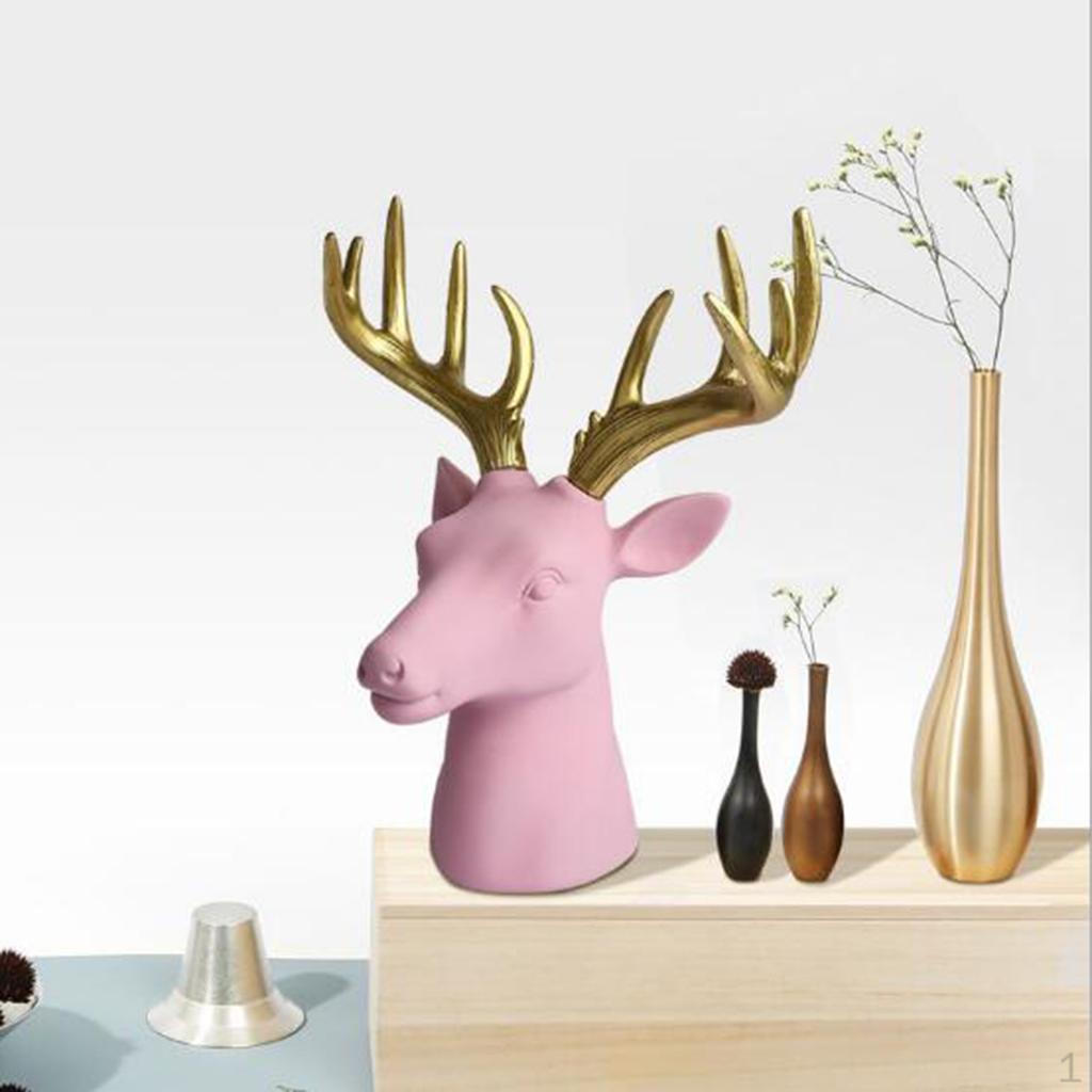 3D Resin Pink Deer Model Wall Hanging Animal Sculpture Figurine