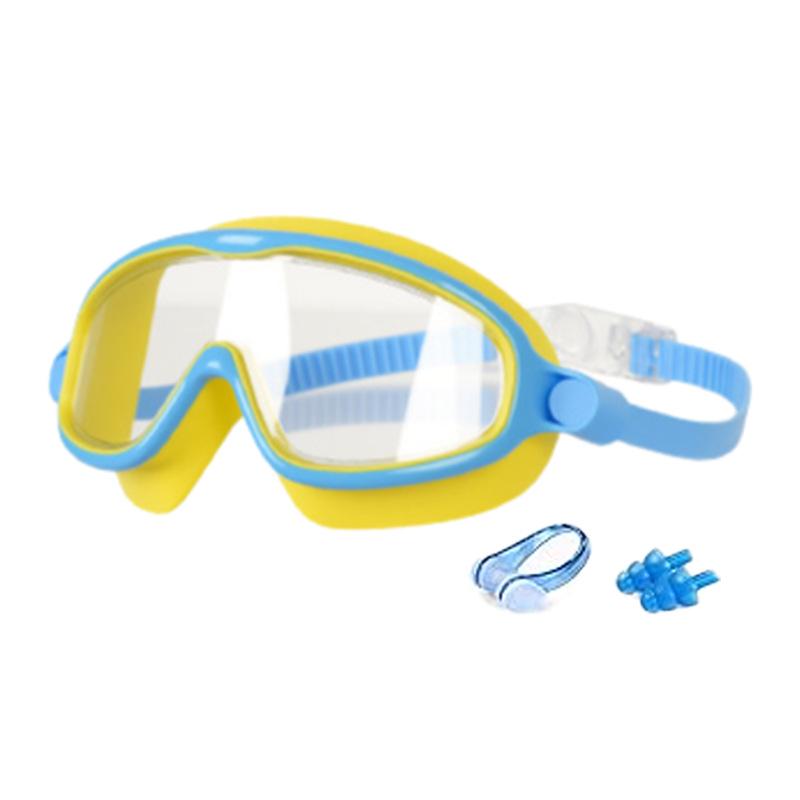 Children's Large Frame Swim Goggles with Nose Cover, Waterproof Anti-Fog, for Boys and Girls