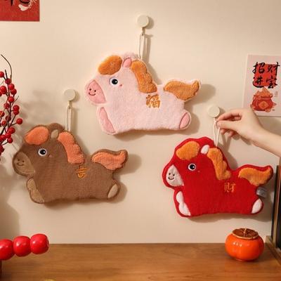 Hanging Lucky Horse Hand Towel Thickened Super Absorbent Absorbent Towel Decorative Soft Hand-Wiping Towel Festive Gift
