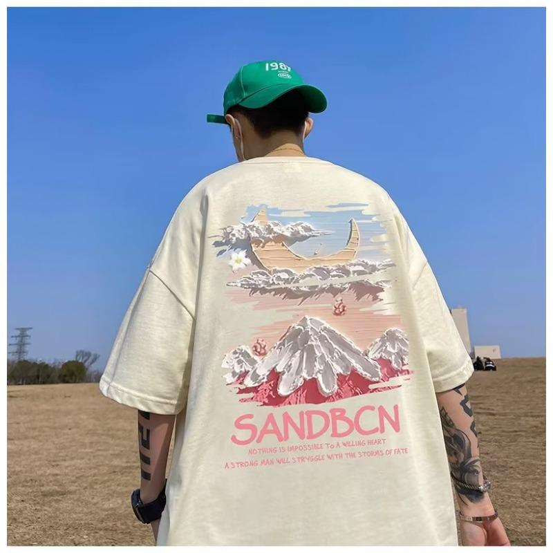 Short-sleeved T-shirt Mens Summer Relaxed Fit Student Heavy Cotton Large-size Half-sleeved T-shirt Clothes S