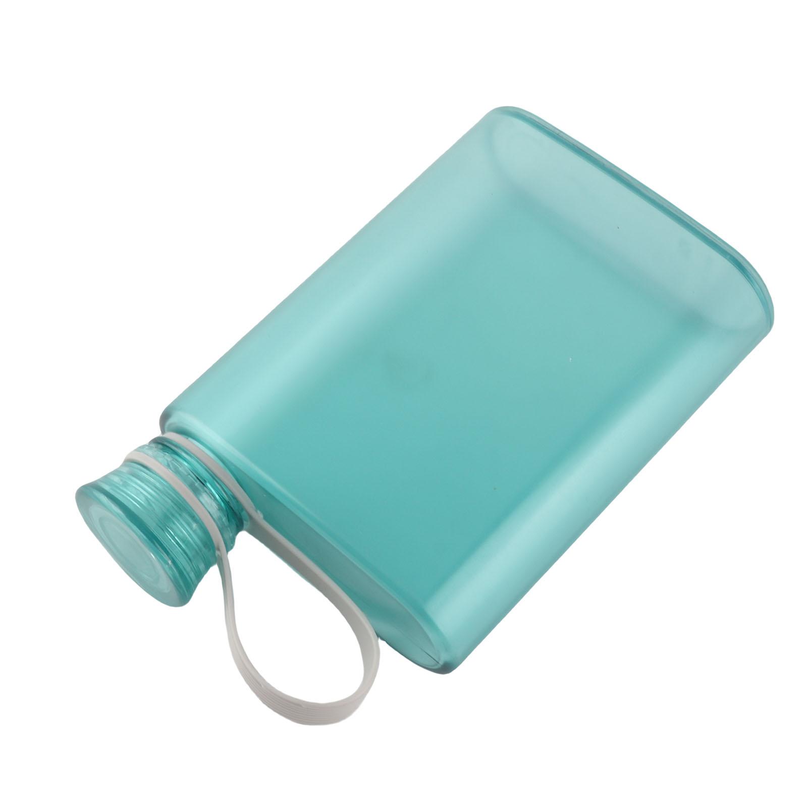 

Flat Water Bottle Plastic Leak Proof Transparent Square Portable Paper Water Bottle 380ml Blue L синій