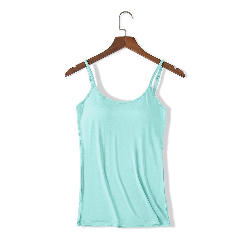 Modal Spaghetti Strap Tank Top with Chest Pads - Solid Color Sports Bra, Slim Fit