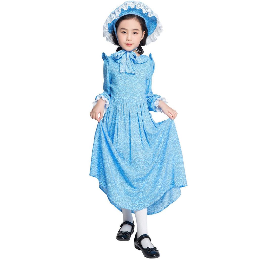 Middle class, large class, dress with hat beach skirt, European and American girls' clothing, kindergarten children's school performance clothes