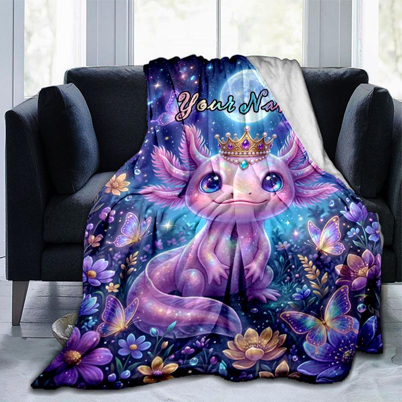 1PC Custom Name Fantasy Axolotl Night Flowers blanket versatile,all-season throw suitable for the living room,bedroom,camping,travel,and gift