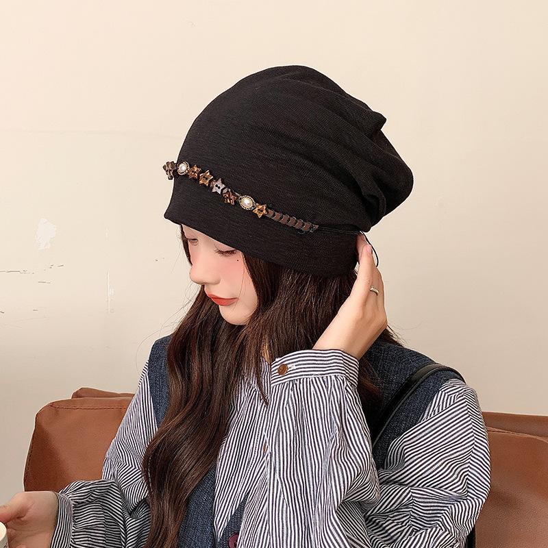 Retro Five Pointed Star Tassel Baotou Hat for Women In Autumn Thin Breathable Niche Versatile Loose Face Showing Small Pile Hat