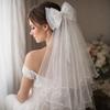 Fashion Double Layer Bridal Veil Lace Edge White Women's Tulle Puffy Bow Photo Veil for Wedding Party