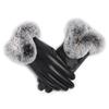 1 Pair Women Winter Warm Gloves Women Lady Black Pu Leather Gloves Autumn Winter Warm Rabbit Fur Mittens Warmth Warmer Mittens