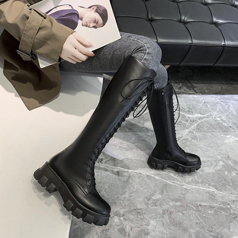 Botas de tubo largo de otoño para mujer Color sólido Retro College Estilo  británico Botas de motocicleta de fondo grueso comprar a buen precio —  entrega gratuita, reseñas reales con fotos — Joom
