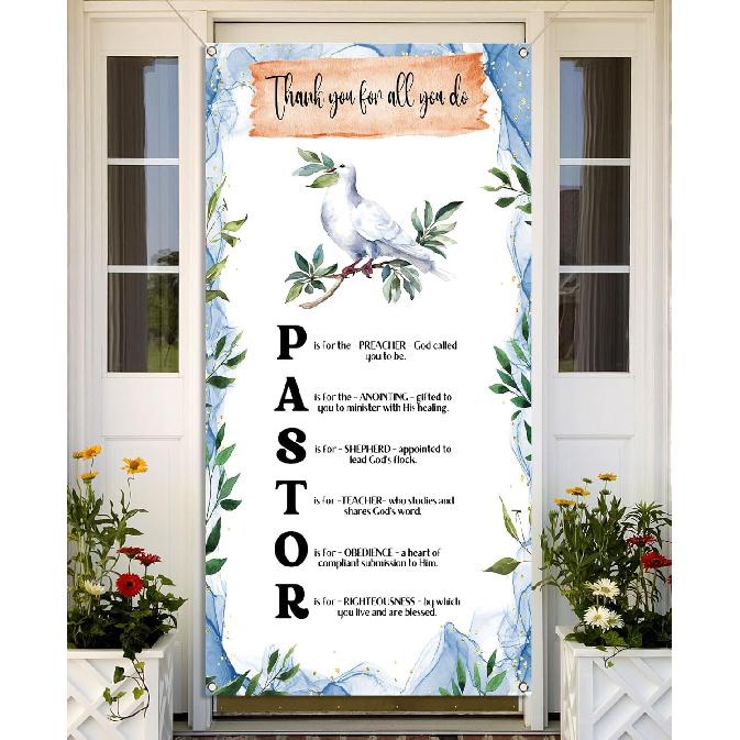 Nepnuser Pastor Appreciation Month Door Cover Pastor Anniversary Banner Gifts for Men Women Church Front Door Decorations