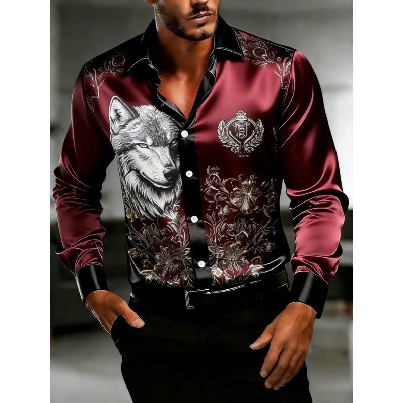 Men's New Series Long Sleeved Satin Shirt, 3D Printed with Various Printed Patterns, Luxurious and Fashionable