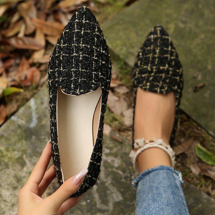 Women's French pointy head checkered flat shoes fashionable versatile commuting outdoor home temperament single shoes Le Fu shoes