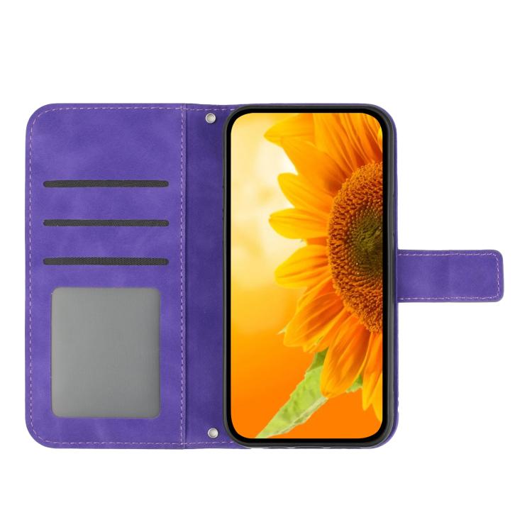For Motorola Edge 60 5G HT04 Skin Feel Sun Flower Embossed Flip Leather Phone Case with Lanyard