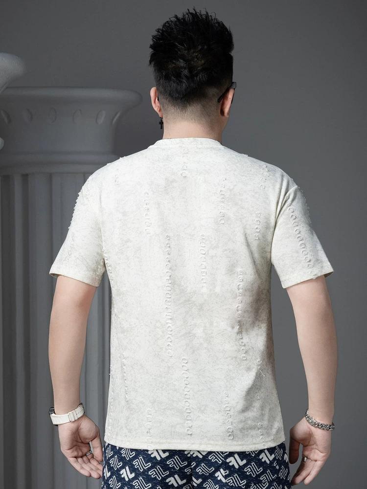 European Men's High-End Printed Sequin Short-Sleeve T-Shirt Trendy Brand Ripped 2025 New Summer Half-Sleeve Top for Men