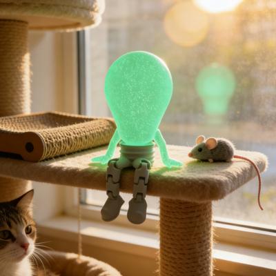 3D Printed Bulb Figure Figurine with Dangling Legs Glow-in-The-Dark Articulated for Home Office Desktop