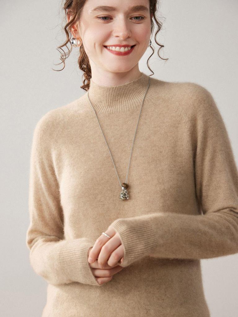 Seamless One-Piece Autumn/Winter Women's Baby Cashmere Half-High Neck Pullover Sweater